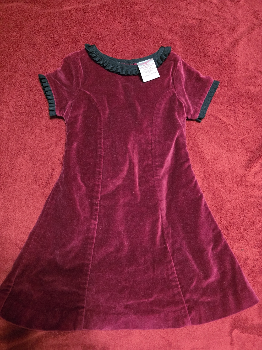 Laura Ashley Burgundy Velvet Dress with Black Trim